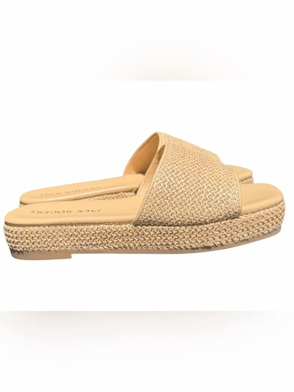 Jack Rogers Bay Raffia Flatform Slide Sandals Natural Size 8.5 NIB
